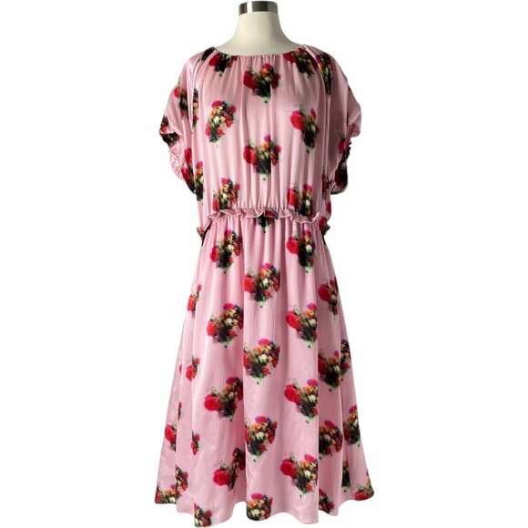 Adam Lippes Ruffle Floral Dress Pink Silk Midi - Picture 6 of 15